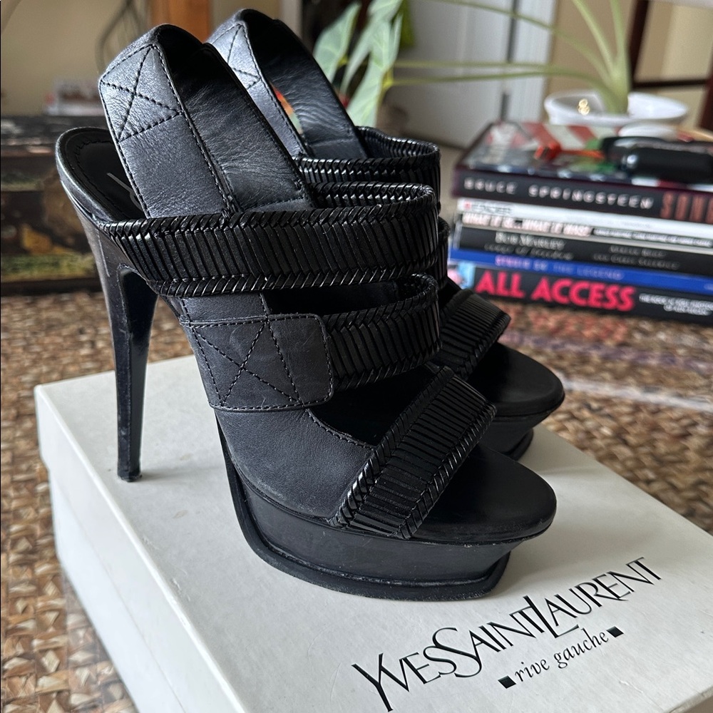 Yves Saint Laurent Black Strappy platform Heels - Picture 3 of 8